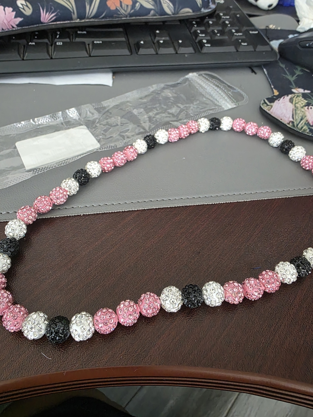 Sparkling Pink, White & Black Crystal Bead Necklace